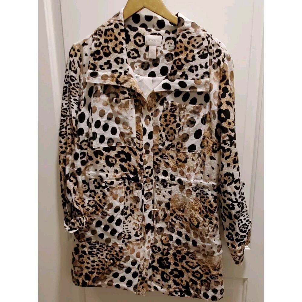 Chico's Animal Print Utility Jacket Size 0 XS/Small Pockets Long Sleeve